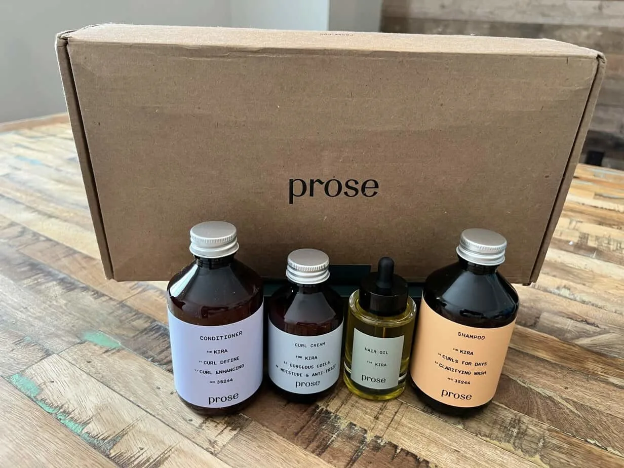Customized Prose hair care products with natural ingredients containing essential oils, folic acid, and vitamin e.