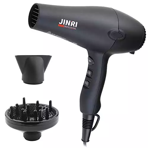 JINRI Paris Professional Salon Pro Tourmaline Hair Dryer with Diffuser and Concentrator