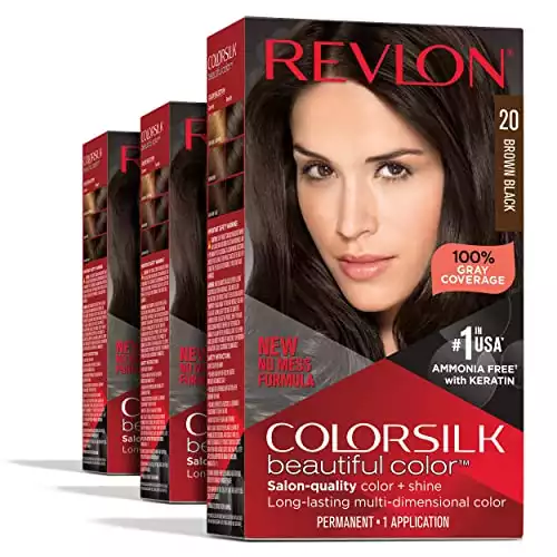 ColorSilk Permanent Hair Color by Revlon, 20 Brown Black