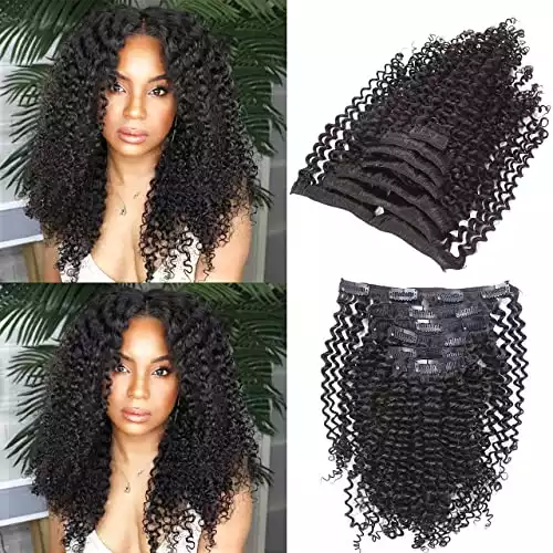 Anrosa 1B Natural Black Kinky Clip in Human Hair for Black Women