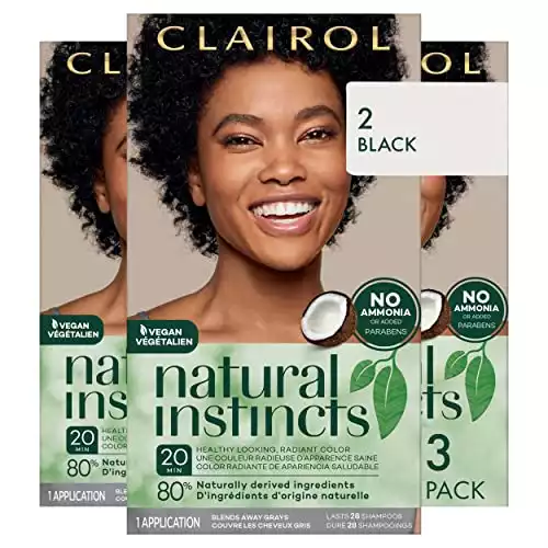 Clairol Natural Instincts Demi-Permanent Hair Dye, 2 Black Hair Color, 3 Count