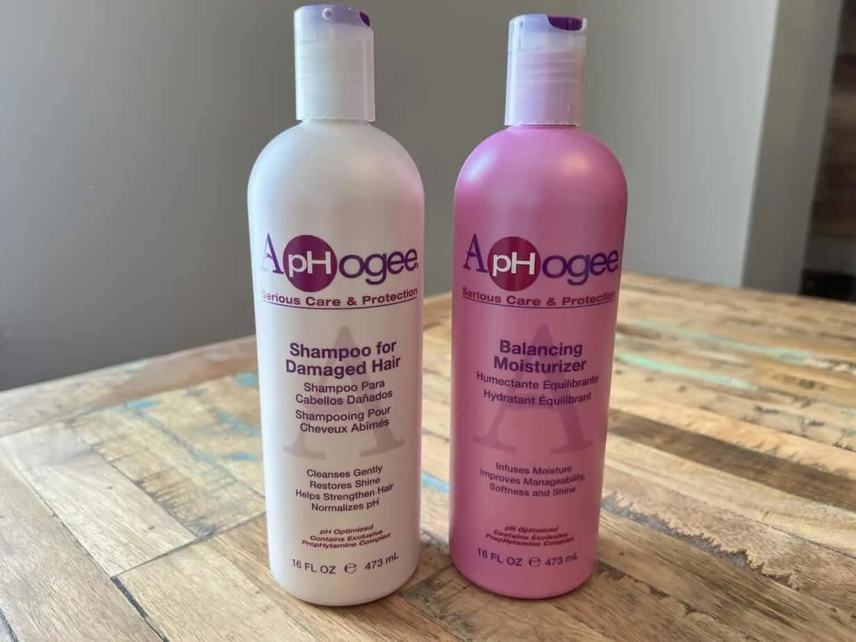 We also use ApHogee's Shampoo for Damaged Hair and Balancing Moisturizer during protein treatments.