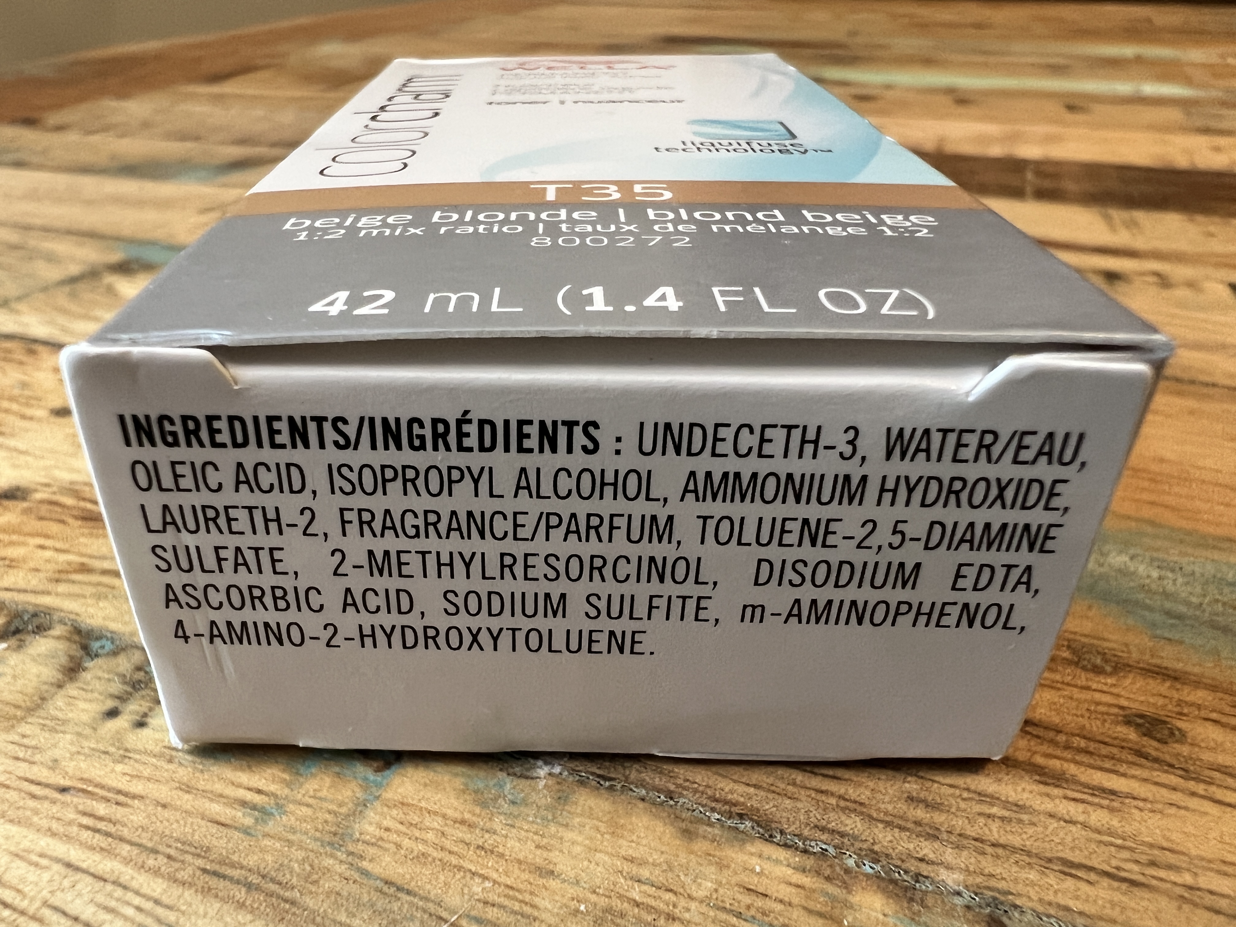 The bottom of the box shows Wella T35 ingredients.