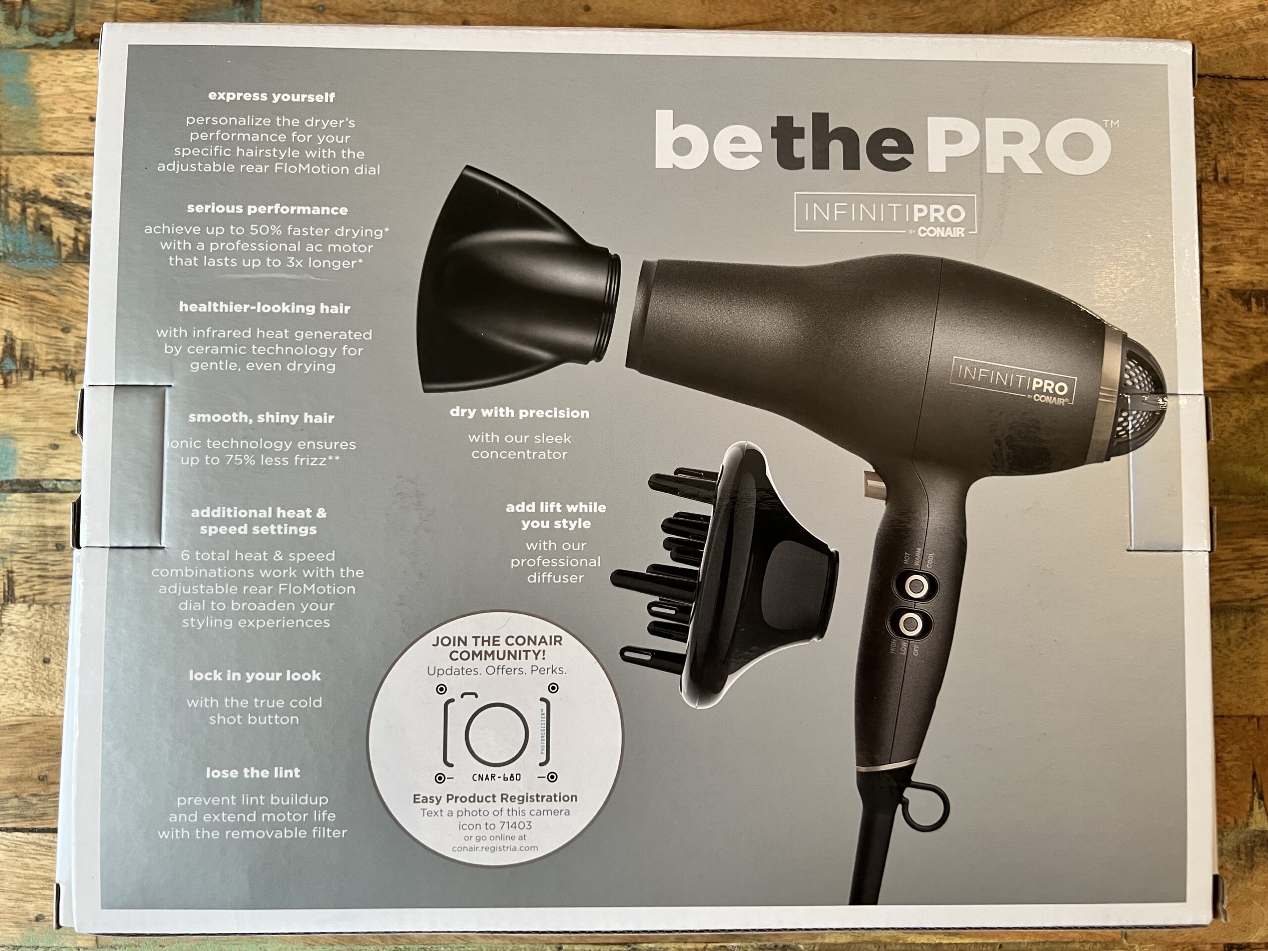 Be the pro with the InfinitiPro hair dryer that uses ionic technology to ensure up to 75% less frizz than comparable dryers and allows you to achieve up to 50% faster drying with a professional AC motor that lasts up to 3x longer.