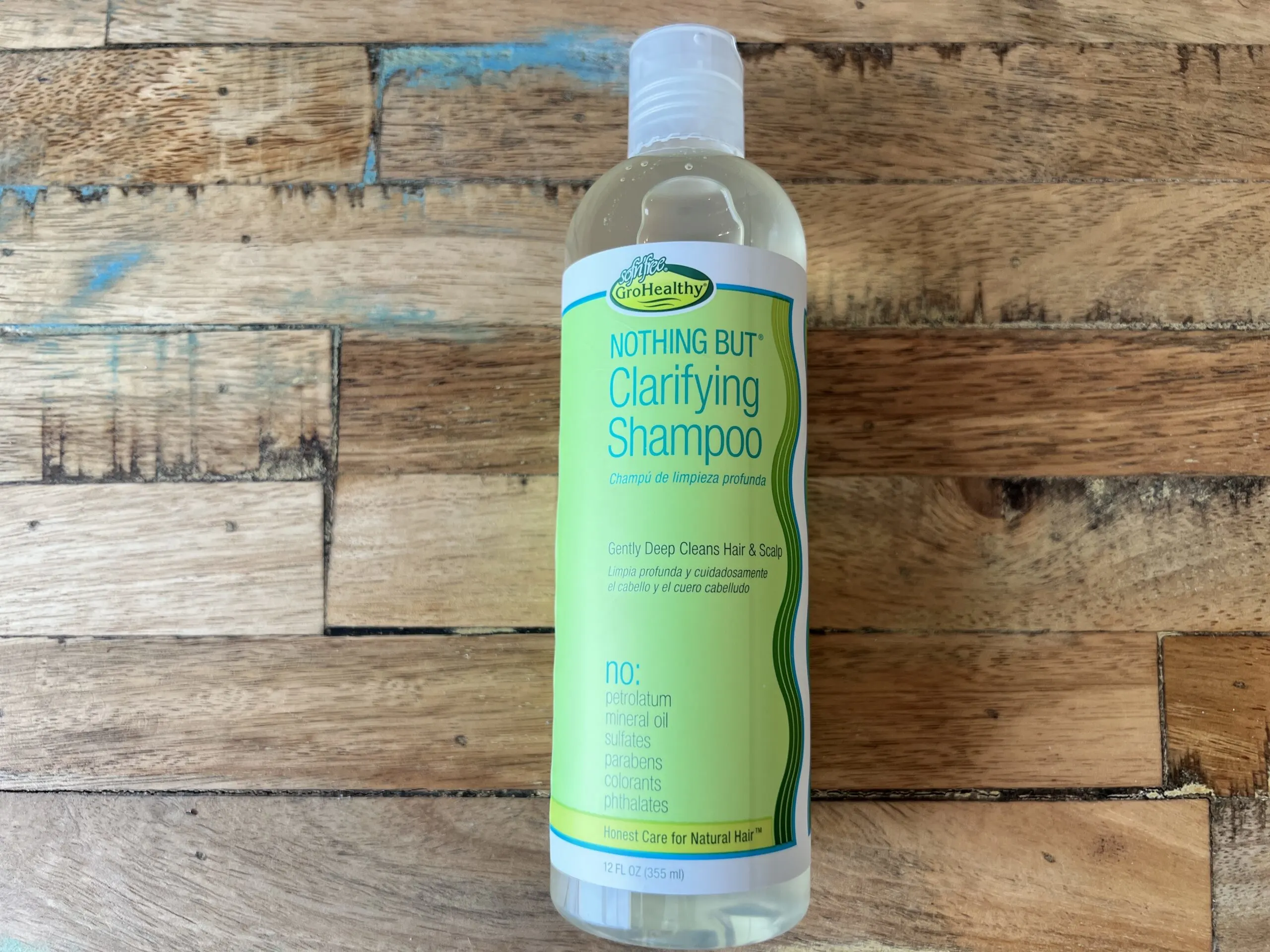GroHealthy Nothing But Clarifying Shampoo without petrolatum, mineral oil, sulfates, parabens, colorants, and phthalates.
