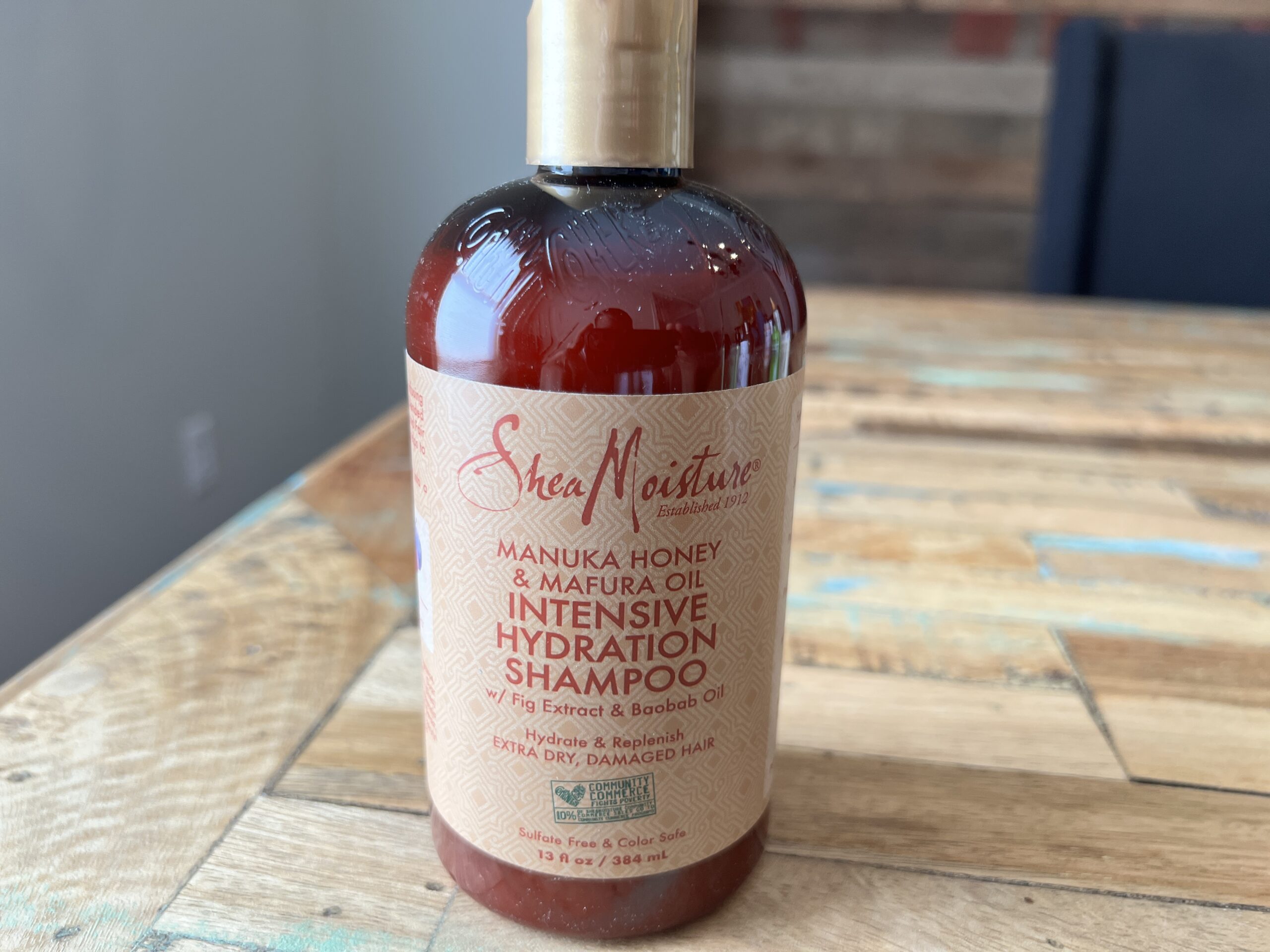 Shea Moisture: Manuka Honey & Mafura Oil Intensive Hydration Shampoo with fig extract and baobab oil designed to hydrate and replenish extra dry, damaged hair strands.