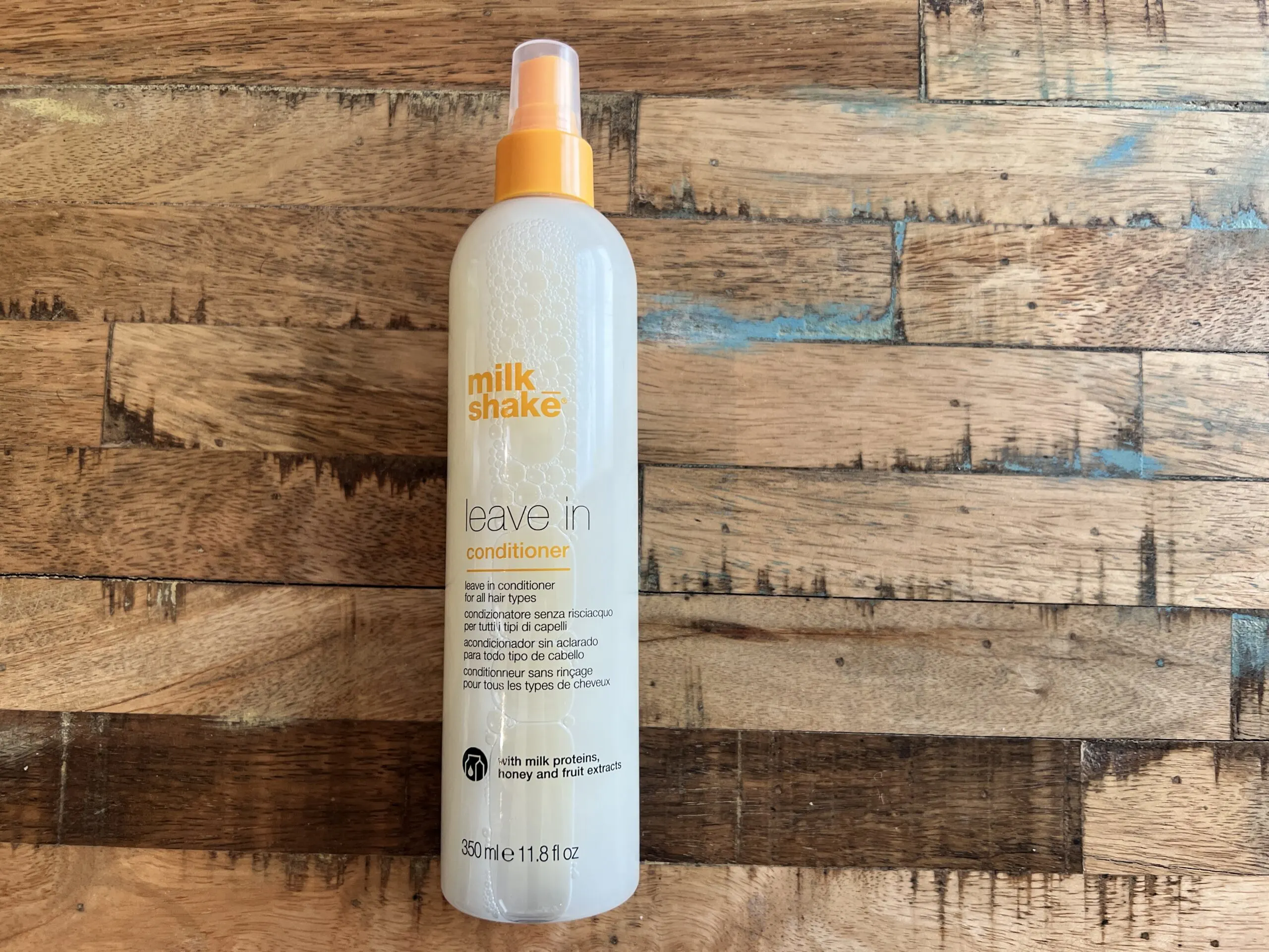 milk_shake Leave-In Conditioner for all hair types with milk proteins, honey, and fruit extracts.