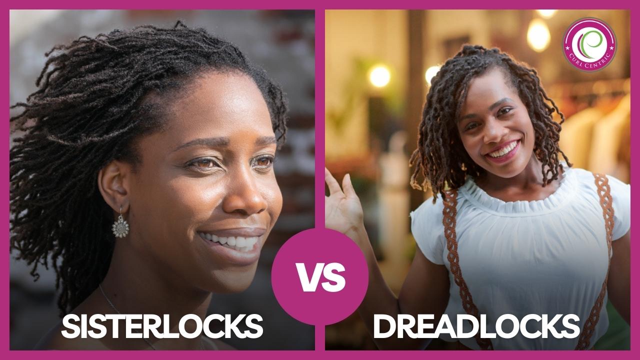 Sisterlocks and dreadlocks are beautifully contrasted, with sisterlocks displaying finely interlocked, slender strands, while dreadlocks boast thicker, free-form locks, each celebrating the diverse beauty of natural hair.